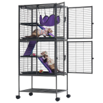 VEVOR Metallist V&auml;ikelooma Puur 138 cm 4-korruseline Rullikuga Fretri Puur Rattad All, 13,97 mm Traadi Vahe Suured Puurid Kiige, Kaldteedega 61 x 44 x 138 cm
