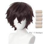 Kvaliteetne Dazai Osamu Cosplay Parukas Anime Bungo Stray Dogs Cosplay L&uuml;hike Pruun kuumakindel s&uuml;nteetiline juuksepikendus One Size black