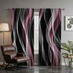 2 tk Digitaalselt tr&uuml;kitud kardinat, Must Roosa keerisspiraal Moodne abstraktne, Vardatasku aknakardinad elutoa magamistoa kaunistuseks 130x210cmx2&Rod pocket &2 panels