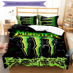 3tk Monster Energy LOGO mustriga voodipesukomplekt tekikoti komplekt sisaldab tekikotti ja padjap&uuml;&uuml;re, t&auml;iuslik aastaringselt magamistoa kaunistus ja kingitus 140cmx210cm