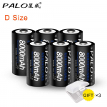 PALO 6tk/komplekt 1,2V NI-MH 8000mah D-suuruses laetav aku taskulambi kaugjuhtimispuldi jaoks must