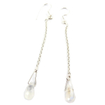 Les Tr&eacute;sors De Lily [Q9853] - Boucles Argent artisanales 'Heaven' pierre de lune argent&eacute; - 7 cm- 10x7 mm valge