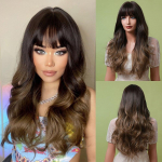 Pikad tumepruunid ombre lainelised parukad tukkidega kuumakindlast s&uuml;nteetilisest juustest parukas naistele