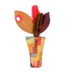 Les Tr&eacute;sors De Lily [R4271] &ndash; k&auml;sitsi valmistatud pross 'Mistinguette', punane kollane (lillepott) - 90x50mm punane