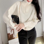 K&otilde;rge kaelusega sviiter naiste s&uuml;gistalvine v&auml;ike t&otilde;mblukuga avara pikkade varrukatega vabaaja soliidne mitmek&uuml;lgne kootud kampsun One Size roheline