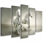 Viieosalise pildiga l&otilde;uenditr&uuml;kk Valged hobused kappamas 100x70 hall v&auml;rv