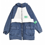 XITAO Splicing Denim Coat Contrast Color Hoia soojas Naised WLD6572 One Size sinine