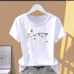 (Aasia suurus) Fashion Print Graphic Tee Flower Sweet 90s Trend Naiste vabaaja T-riietus Vabaaja naiste suvine l&uuml;hikeste varrukatega T-s&auml;rk S