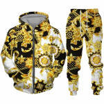 Luksuslik kuldse mustriga 3D-prindiga meeste lukuga spordidressi komplekt vabaaja kapuuts + p&uuml;ksid 2 tk Komplektid &uuml;lisuur kampsun, mood meeste riided 4XL