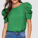 Mood vabaaja vintage suves&auml;rk Naiste puhvis l&uuml;hikeste varrukatega valge pluus O-kaelusega t&auml;navar&otilde;ivad Elegantsed topid Naiste riided 25291 XS roheline