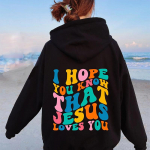 Loodan, et tead, et Jeesus armastab sind V&auml;rviline naiste kapuuts Trendikas Positiivne Pusa Christian Cotton kapuutsid S must