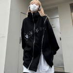 Harajuku t&otilde;mblukuga kapuutsid Y2k Punk Star Print Lahtine t&otilde;mblukk Gooti t&auml;navar&otilde;ivad Kapuutsiga dressipluus Mood Korea Kpop M must