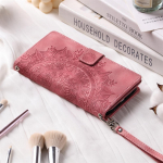 Sony Xperia XZ1,Xperia XA2,Xperia XA1,Xperia 1 II,Xperia 10 II,Xperia 5 III...Reljeefse disainiga Flip Nahast T&otilde;mblukuga Rahakoti K&auml;ekoti Kaas Sony Xperia 1 II roosa