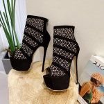 Eilyken Designer Hollow CRYSTAL Platvorm k&otilde;rged kontsad naiste saapad Sandaalid Spring Peep Toe &ouml;&ouml;klubi Party lukuga naiste kingad 35 must