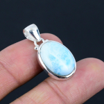 Naturaalne Larimar Kivist Ripats, 925 Sterling H&otilde;be, Ovaalne Kuju, K&auml;sitsi Valmistatud Ripatsi Ehted Kingitus S&otilde;brap&auml;evaks sinine
