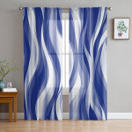 Sinised abstraktsed v&auml;rvid l&auml;bipaistvad kardinad elutuppa magamistuba kodukaunistuseks k&ouml;&ouml;k t&uuml;ll akende jaoks Voile kardinad 135W x 137H(cm) blue