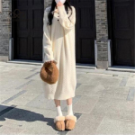 Pikk korea stiilis laisa stiili rev&auml;&auml;riga kootud kleit 2024. aasta kevad-s&uuml;gis uue disainiga &uuml;hev&auml;rviline kampsuni aluskleit onesize khaki