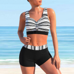 Naiste &otilde;lapaeltega ujumistrikoo Bow Stripe Print Bikini Tankini ujumistrikoo S must