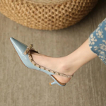 Slingback Summer Uusimad k&otilde;rged kontsad kingad T&auml;ielikult sobivad naiste pumbad Dekoratsioon needid Seksikas terava otsaga madala suuga Zapatos De Vestir Mujer 35