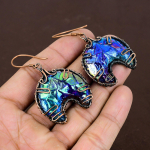 Natural Titanium Druzy Gemstone Handmade Copper Wire Wrap Earring 2.56 r3b15