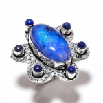Natural Blue Moonstone, Lapis Gemstone 925 Sterling Silver Ring Size 11 l7p58