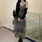 Vintage lipsuv&auml;rvi tr&uuml;kiga v&otilde;rkkleit Grunge gooti spagetid rihmaga Midi kleit Korea stiilis peokleit Fairycore Vestidos suvine uus S parkkoor