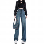 Vintage laia s&auml;&auml;rega teksap&uuml;ksid, taskud k&otilde;rge v&ouml;&ouml;kohaga, sirge, lahtised teksad naistele S sinine