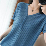 Naiste J&auml;&auml;siid L&uuml;hikeste Varrukatega Korea V-kaelusega Topid Naiselik &Uuml;hev&auml;rviline Suvine K&otilde;igega Sobiv Slim &Otilde;huke Aluskiht Kudumiss&auml;rgid XL valge