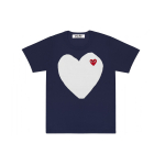 Comme des Garcons Play Naiste Valge S&uuml;damega T-s&auml;rk Tumesinine Naiste Streetwear AZ-T183-051-051 M