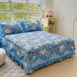 100% puuvillane paks tepitud voodikate King Queen Size Princess pitsvoodi seelik Puhast puuvillast voodikate ilma padjap&uuml;&uuml;rita 150x200x45cm 1pc