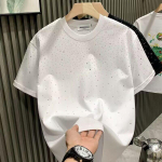 Suvine Rhinestone Rivet T-s&auml;rk meestele R&otilde;ivad &Uuml;markaelus vabaaja T-s&auml;rk Mood High Street Meeste suvine l&uuml;hikeste varrukatega S valge