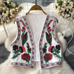 Heegeldatud &uuml;laosa tikandid lillelised mantlid Kootud naiste V-kaelusega rahvalik moevest naistele Vintage Plus Size One Size