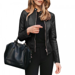 Nahkmantel Naiste PU-nahast bikerjope S&uuml;gistalvine vabaaja mantel, krae v&auml;lisriided M veinipunane v&auml;rv