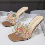 Naiste Suvised 9cm K&otilde;rge Kontsaga Slaidid Muulad Daam Tuhkatriinu Kristall Teemant L&auml;bipaistvad Sussid Sandaalid L&auml;bipaistvad Kontsad PVC Kingad 35 oranž