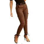 Slim Fit Cargo Madala k&otilde;rgusega n&ouml;&ouml;biga V&auml;rviline pliiats T&otilde;mblukk Lend Solid p&uuml;ksid Naiste p&uuml;ksid Mitme taskuga Disain s&auml;&auml;rised S tumepruun v&auml;rv