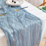 2/10 tk Voile Champray lauajooksja V&auml;liskaubandus B&ouml;&ouml;mi stiilis plisseeritud pulmalauajooksja Laudlina banketi kaunistus 2pcs&90cmX180cm helesinine v&auml;rv