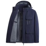 Talvine meeste &otilde;ue tuulekindel veekindel kapuutsiga kaubajope, soe mitme taskuga eemaldatav kork, polsterdatud jope M tumesinine v&auml;rv