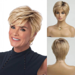 HAIRCUBE Blond kuldne tumedajuureline kihiline Remy inimjuustest parukad L&uuml;hikesed Bob Pixie Cut Natural Wave parukas tukkidega Parukad naistele