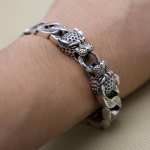S925 Sterling H&otilde;be Nikerdustega Kahekordse Leopardi Pea Suur Paks K&auml;ekett S925 K&auml;ev&otilde;ru adjustable opening