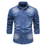 Trendikas uus Denim No-iron s&auml;rk Meeste vabaaja &uuml;hev&auml;rviline No-iron meeste pikkade varrukatega s&auml;rk S