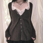 00ndate Esteetika Kawaii Kudum T-s&auml;rk Naiste R&otilde;ivad Coquette Grunge Y2K 00ndate Vintage Kampsun &Uuml;he n&ouml;&ouml;biga Pikkade varrukatega Kardigan S must