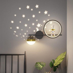 Lastetoa seinalamp Creative Astronaut Cartoon Astronaut Starry Sky Magamistoa voodivalgusti must