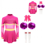 4 tk T&uuml;drukute Cheerleaderi Kost&uuml;&uuml;m Pikkade Varrukatega Teemandid Tantsu Jumpsuit Cheerleadingu K&auml;elillega V&ouml;&ouml;riidega Juuksekummidega ja Triibuliste P&otilde;lvek&otilde;rguste Torusokkidega 15-16 Years