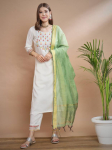 Naiste Peori Riietus Puuvillasegu Kurta P&uuml;ksid Dupatta Komplekt India Disainer &Uuml;lemine Tuunika Kurti Kleit S valge