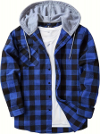 Uus mantel kevade ja s&uuml;gise meeste avara ruuduline kapuutsiga s&auml;rk, suur moodne vabaaja pikkade varrukatega s&auml;rk Street Style XXXL sinine