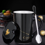 Loov keraamiline kruus &ndash; kaane ja lusikaga T&auml;htkujud, ideaalne kingitus paaridele Cancer Spoon with Lid must