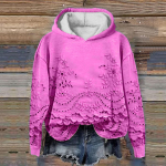 Naiste moodne vabaaja pikkade varrukatega kapuutsiga tr&uuml;kitud kampsun, avara pikkade varrukatega kampsun L kuum roosa v&auml;rv