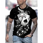 M&auml;ngukaardimustriga T-s&auml;rk meestele Pokker 3D-prindiga l&uuml;hikeste varrukatega suvine mood vabaaja s&auml;rgid T&auml;navar&otilde;ivad lahtised O-kaelusega T-s&auml;rgid 6XL