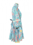 Moodne lahtise mustriga naiste kleit Vintage aluskrae pikkade varrukatega minikleidid Elegantne k&otilde;rge v&ouml;&ouml;kohaga plisseeritud naiste kleit S sinine
