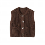 Vabaaja Vintage Kootud Vest Naistele O-kaeluse Taskutega Varrukateta Kootud Kampsun S&uuml;gis Talv &Uuml;hev&auml;rviline &Uuml;he n&ouml;&ouml;biga Vest M tumepruun v&auml;rv